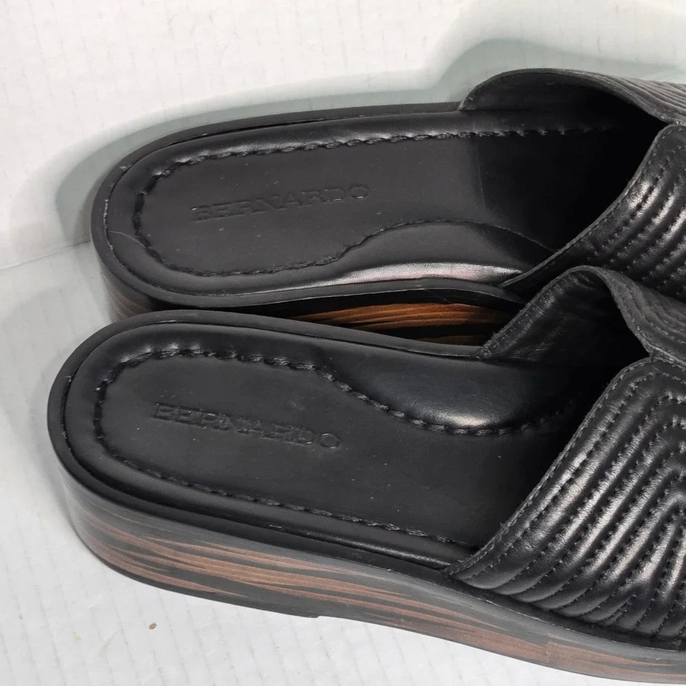 Bernardo FAEDRA Rare Black Quilted Platform Wedge Slide Brazil Sandals 8